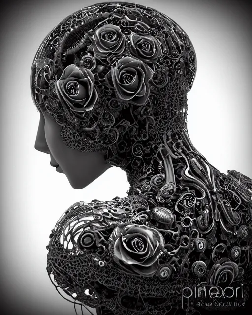Prompt: mythical dreamy black and white organic bio-mechanical spinal ribbed profile face portrait detail of translucent steampunk beautiful siamese females angelic-human-queen-vegetal-cyborg, highly detailed, intricate trnaslucent ivy jelly ornate, poetic, translucent roses ornate, 3D render, digital art, octane render, 8K artistic photography, photo-realistic, by Dora Maar