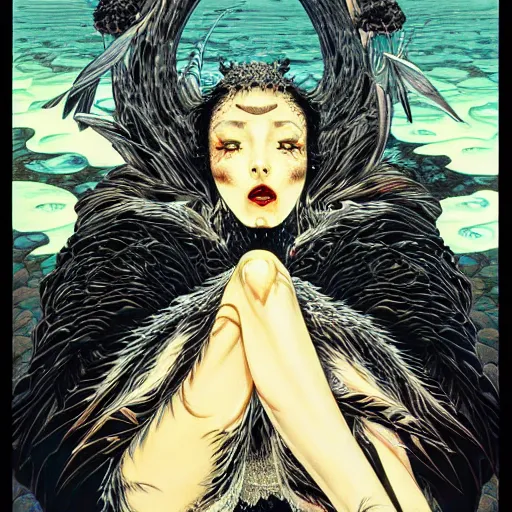 Image similar to black swan melting, by yoichi hatakenaka, masamune shirow, josan gonzales and dan mumford, ayami kojima, takato yamamoto, barclay shaw, karol bak