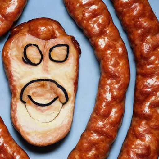 Image similar to a face made of sausages, melting