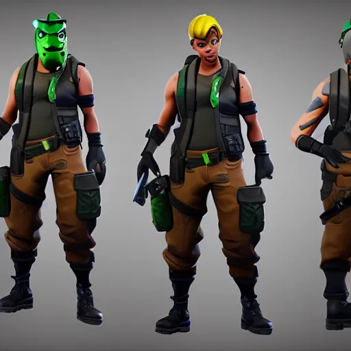 Image similar to fortnite character, anthropomorphic pickle, kind eyes and a derpy smile. flak jacket, ammo bandolier, cargo pants, black combat boots. fortnite style, unreal engine