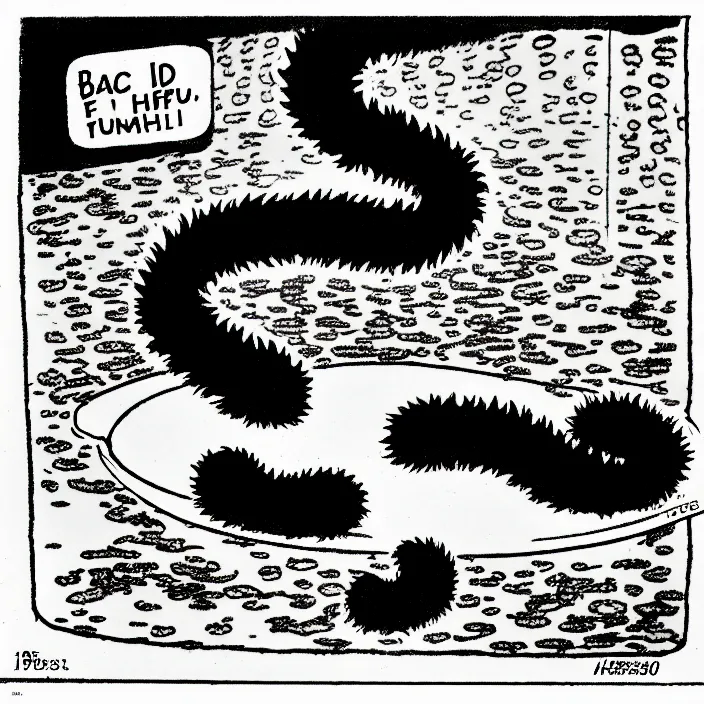 Image similar to a still frame from comic strip, black fluffy hairy snake in a fishtank 1 9 5 0, herluf bidstrup, new yorker illustration, monochrome contrast bw, lineart, manga, tadanori yokoo, simplified,