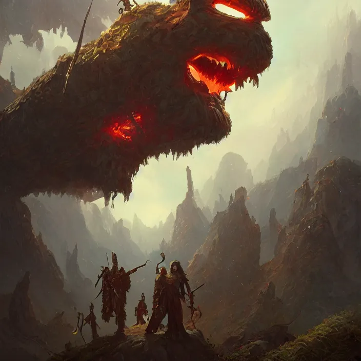 Image similar to cyclops giant gazing d & d, d & d style, trending on artstation, intricate, highly detailed, vivid painting, colorful, art by greg rutkowski