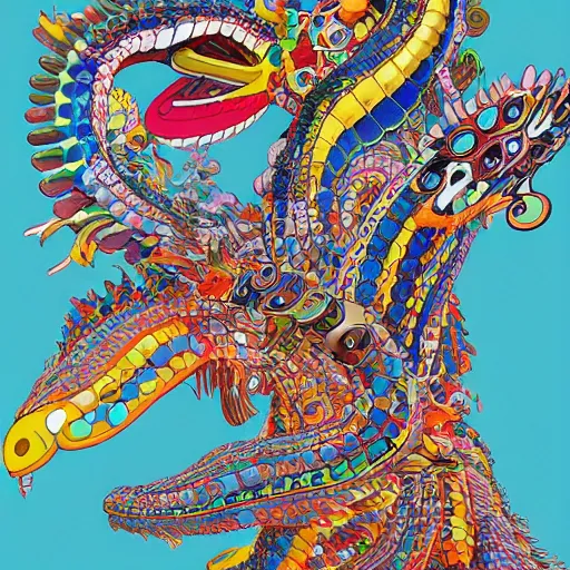 Image similar to a portrait of a quetzalcoatl by takashi murakami, beeple and james jean, aya takano color style, 4 k, super detailed