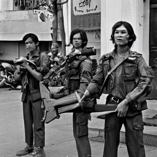 Image similar to small soldiers, 1970s Vietnam war street performers