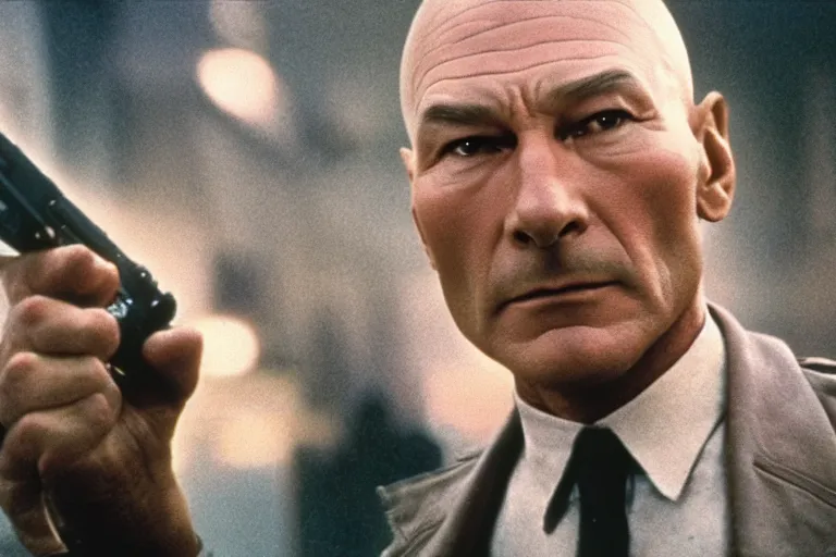 Image similar to film still, patrick stewart playing detective in blade runner, 8 k