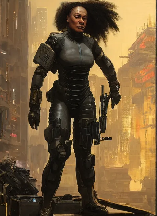 Prompt: Sgt. Andrea Igwe. Strong cyberpunk female USN Assault commando with cyberpunk eyepiece and wearing a military combat vest and stealth suit (cyberpunk 2077, bladerunner 2049). gorgeous face. Iranian orientalist portrait by john william waterhouse and Edwin Longsden Long and Theodore Ralli and Nasreddine Dinet, oil on canvas. Cinematic, hyper realism, realistic proportions, dramatic lighting, high detail 4k