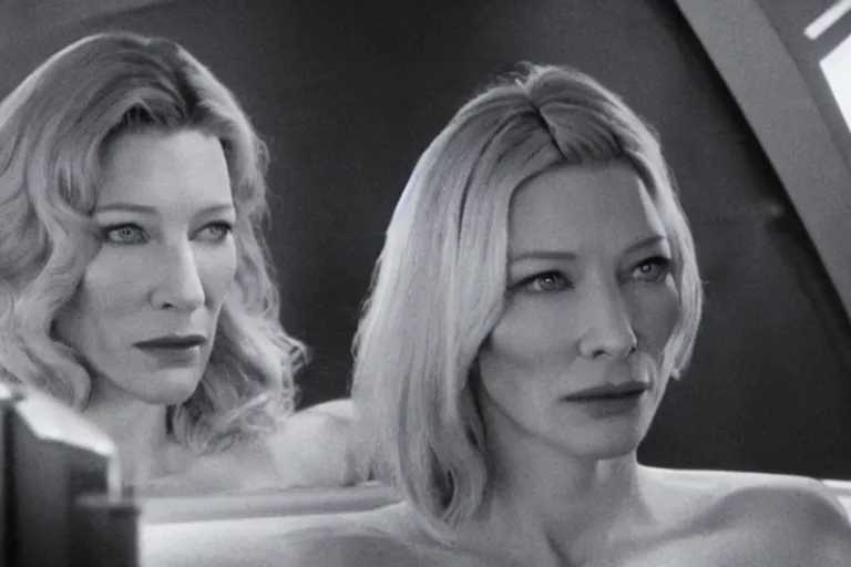 Prompt: cate blanchett on the bridge of a starship,retro, movie still