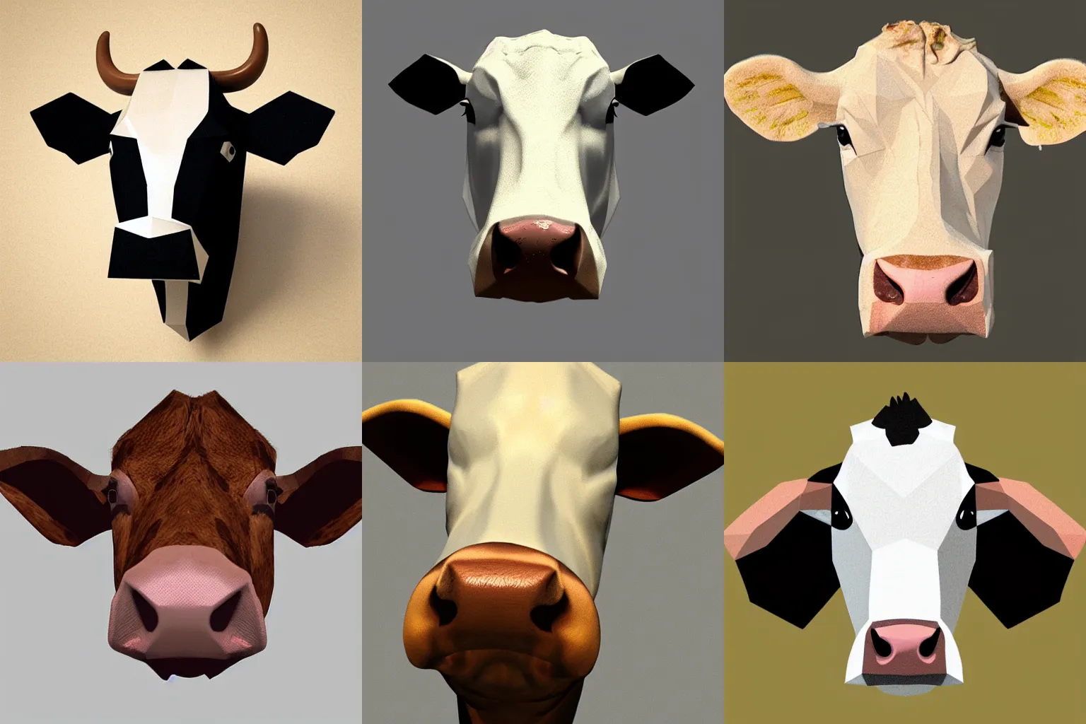 Prompt: a cow head, low polygon