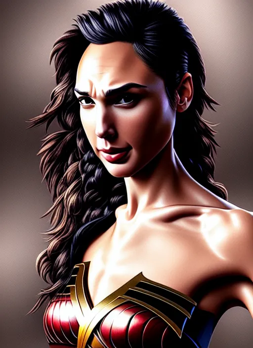 Prompt: photo of gal gadot in the style of stefan kostic, realistic, professionally, professionally color graded, half body shot, sharp focus, 8 k high definition, insanely detailed, intricate, elegant, art by stanley lau and artgerm