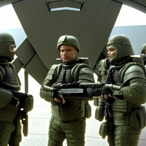 Prompt: soldiers going through the stargate from the tv show stargate sg 1