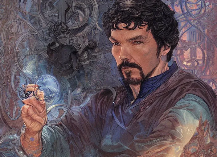 Image similar to a highly detailed magical portrait of stephen strange, james gurney, james jean