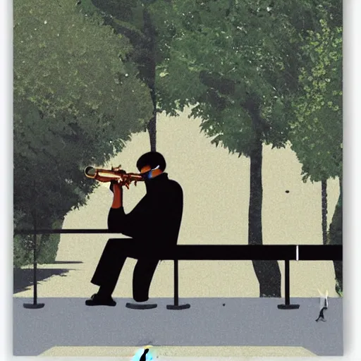 Image similar to crying saxophone player in a park by tatsuro kiuchi