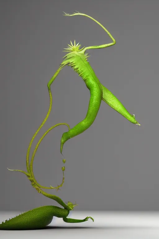 Image similar to ! dream 3 d render by daniel arsham of a long melting solid gold venus fly trap