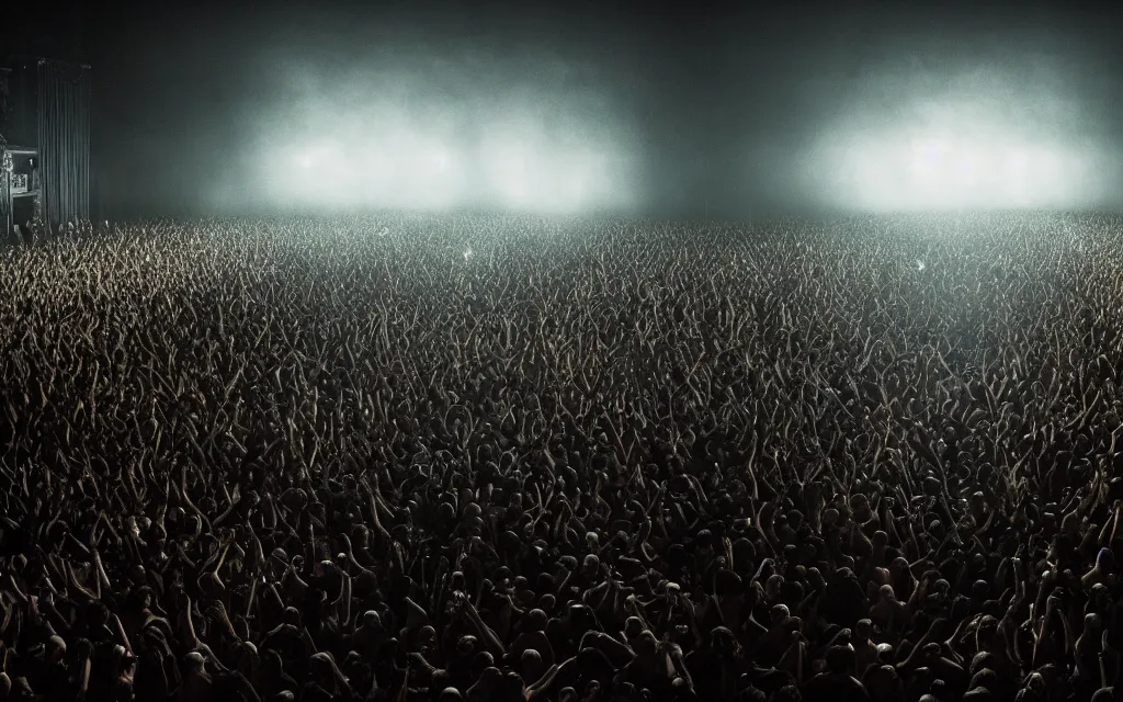 Prompt: photography of a techno party, people with bright eyes wearing black clothes dancing on a giant black wave, gregory crewdson, erwin olaf, epic composition, 4 k,