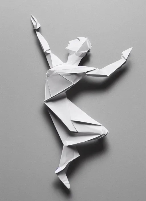 Image similar to origami dancer in white paper, 3 d render, ultra - detailed, on white background, studio shot