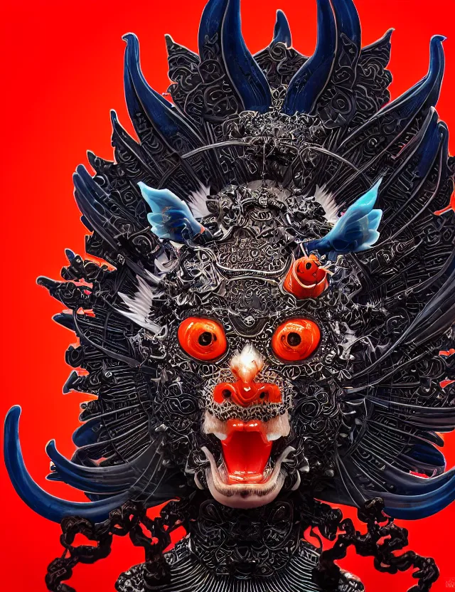 Prompt: 3 d goddess close - up profile satan biohazard portrait with crown, ram skull. beautiful intricately detailed japanese crow kitsune mask and clasical japanese kimono. betta fish, jellyfish phoenix, bio luminescent, plasma, ice, water, wind, creature, artwork by tooth wu and wlop and beeple and greg rutkowski