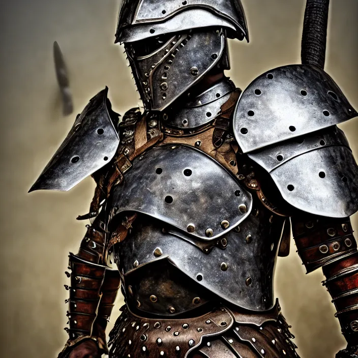 Image similar to photo of a warrior with metal otter themed armour, highly detailed, 4 k, hdr, smooth, sharp focus, high resolution, award - winning photo