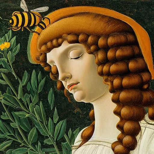 Image similar to a bee and beehive by sandro botticelli