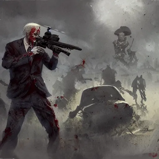 Prompt: zombie joe biden with a sniper rifle geog darrow greg rutkowski