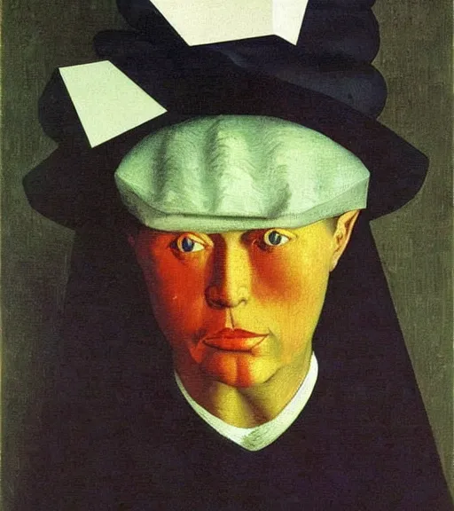 Prompt: portrait of a fortune teller automata by René Magritte, Van Gogh, Vermeer, MC Escher