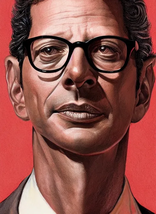 Prompt: portrait of Jeff Goldblum in The Fly (1986), highly detailed, centered, solid color background, digital painting, artstation, concept art, smooth, sharp focus, illustration, Basil Gogos, Joseph Christian Leyendecker, Les Edwards, Ed Repka, WLOP, Artgerm