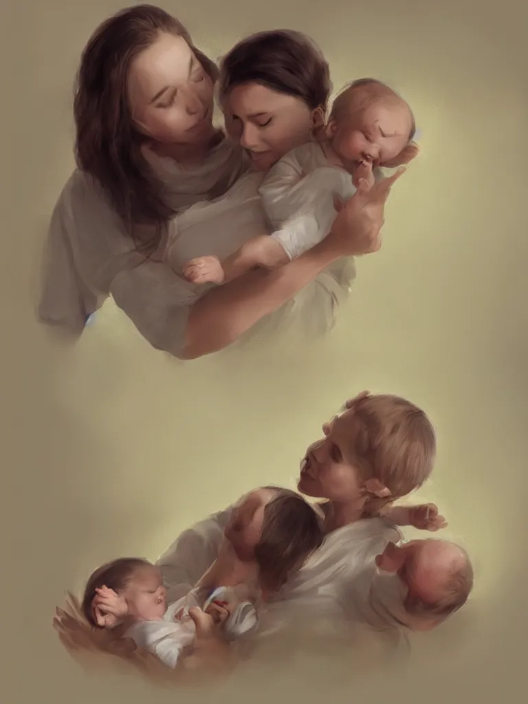 Image similar to mom @ holding up baby by disney concept artists, blunt borders, rule of thirds, golden ratio, godly light, beautiful!!!