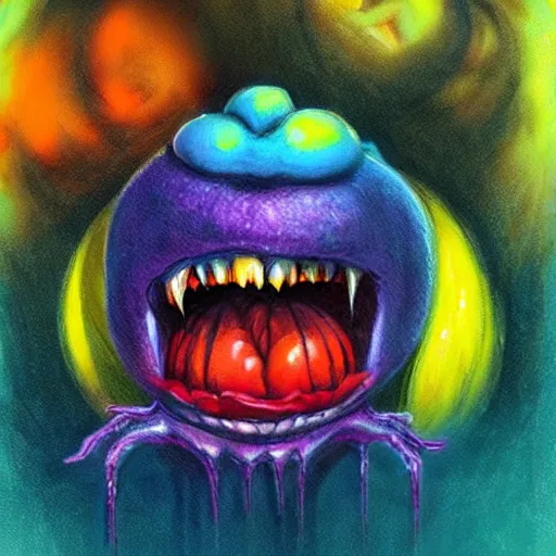 Image similar to a peach monster, colorful, digital art, fantasy, magic, chalk, trending on artstation, ultra detailed, professional illustration by basil gogos