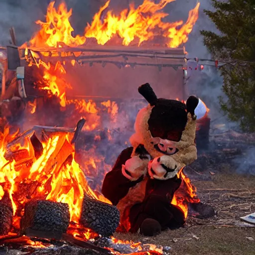 Image similar to fursuits burning in a bonfire