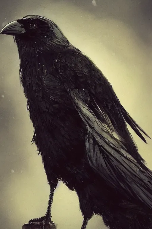 Prompt: beautiful crow full body portrait in the style of greg rutkowski and ayami kojima, trending on artstation, artstationhd, artstationhq, unreal engine, 4 k, 8 k