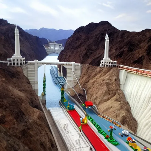 Prompt: hoover damn made out of legos