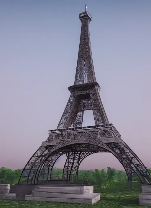 Prompt: highly detailed realistic architecture 3 d render of a stele in the style of eiffel tower standing in a city park, archdaily, made in unreal engine 4 octane render
