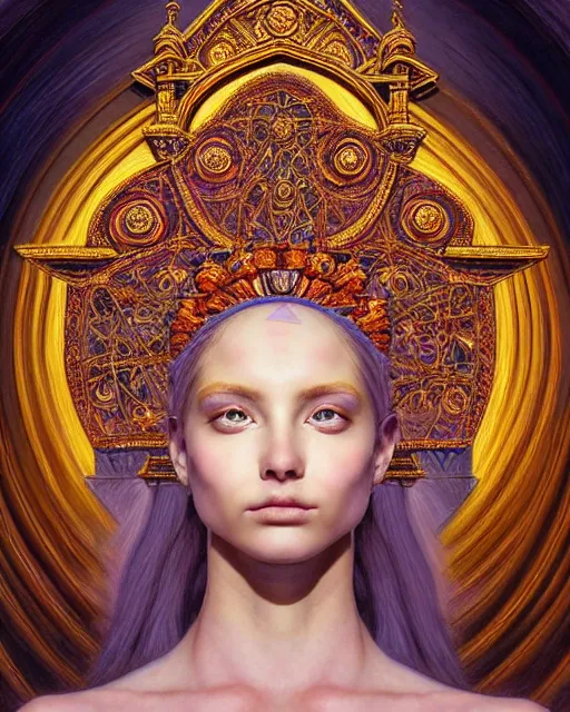 Image similar to portrait of a beautiful young goddess' face merging with a cathedral building, unusual beauty, etheric, outworldly dimmed colours, emotionally evoking symbolic metaphors, head in focus, fantasy, ornamental, intricate, elegant, highly detailed painting, artstation, concept art, painterly, golden ratio, sharp focus, art by James Jean and Zdzisław Beksiński and Antonio Mora,