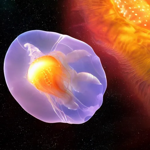 Image similar to A huge jellyfish in space caught by James Webb telescope, Realistic, HDR, Clear Image,