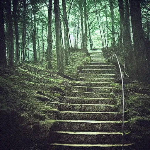 Prompt: “staircase in the middle of the woods, creepy lighting, liminal, photorealistic”