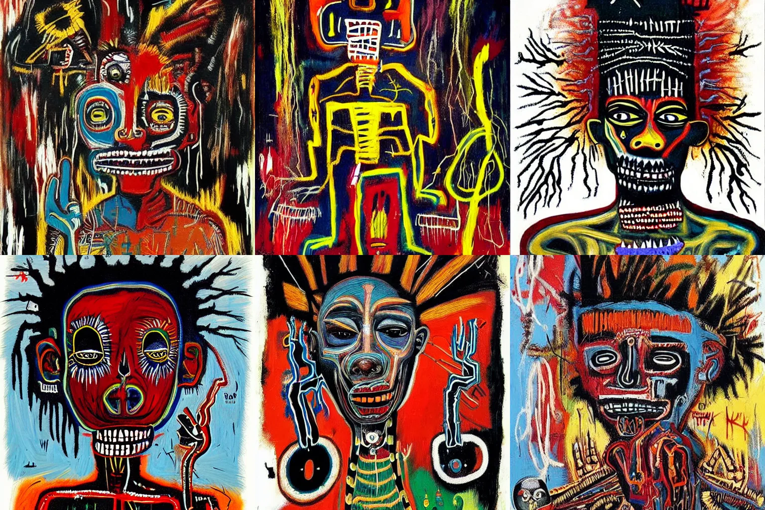 Image similar to extremely highly detailed scary African voodoo paintings by Jean-Michel Basquiat 4k insanely detailed and intricate, super detailed