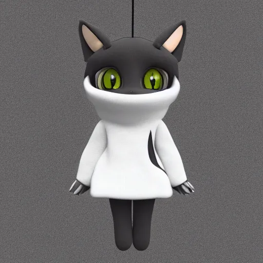 Image similar to cute fumo plush of a catgirl in a hoodie, anime girl, anime ears, chibi, black and white, vray