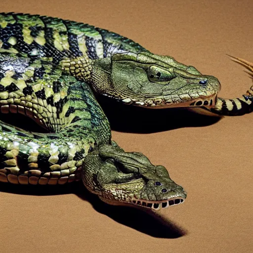 Image similar to rattlesnake and crocodile morphed together, half crocodile half rattlesnake, hyperrealism