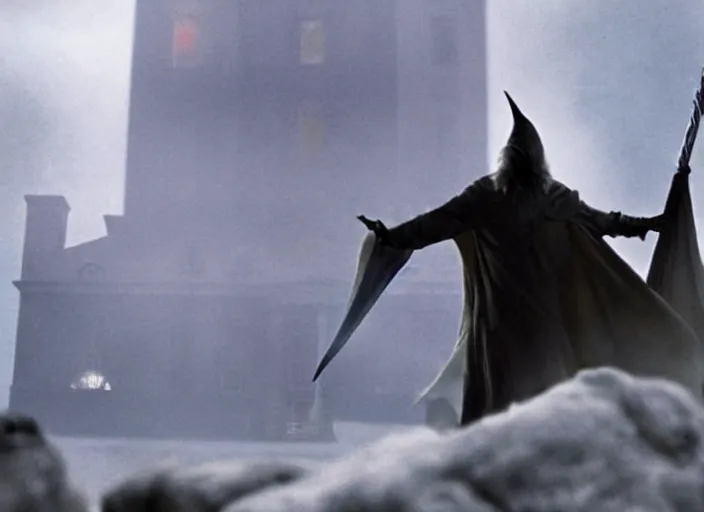 Image similar to gandalf attacks the white house, film still in the new batman movie, 4 k