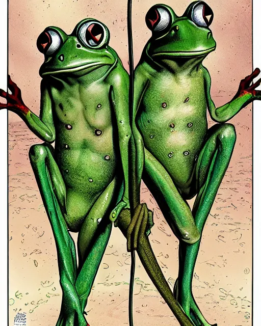 Prompt: two happy frogs by glenn fabry