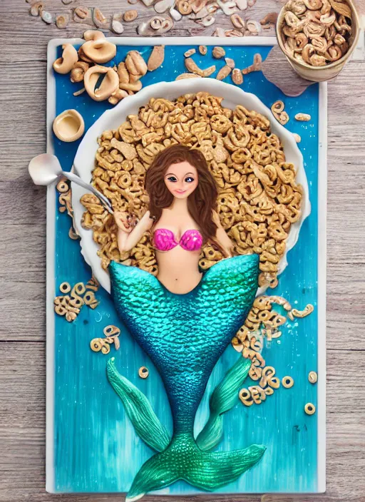 Image similar to mermaid in bol full of cereal and milk