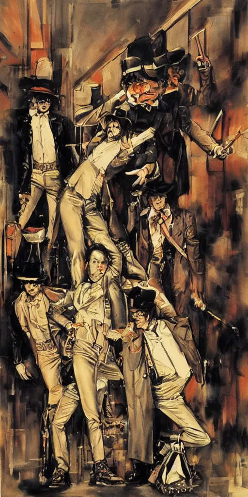 Image similar to oil painting scene from A Clockwork Orange movie art by kim jung gi