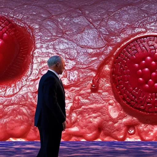 Prompt: a giant benjamin netanyahu sculpture made out of juicy red jelly inside a pool, long shot, hyper detailed, hyper realistic, ray tracing, 8 k resolution, sharp focus, realistic water, award winning