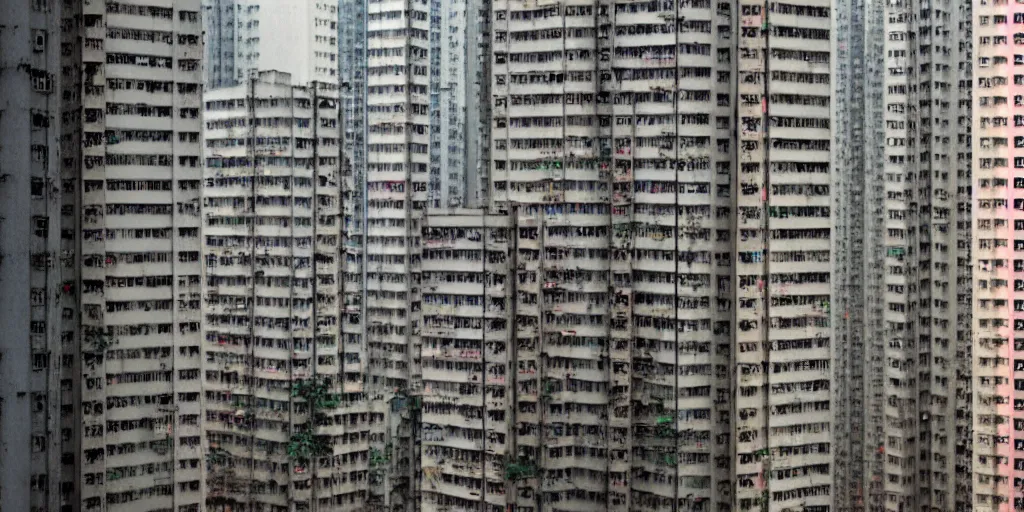 Image similar to a beautiful realistic image from old apartment buildings in hong kong, by zeng fanzhi