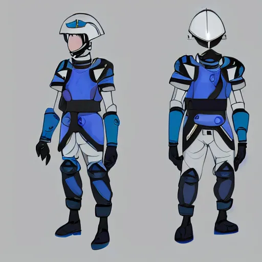 Image similar to a futuristic soldier captain with a metal visor and a blue shoulderpad in anime style