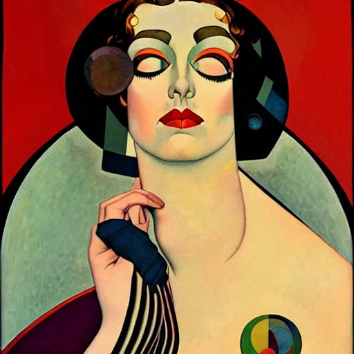 Image similar to Art in the style of Coles Phillips, Gaia, Full figured Mother Earth, portrait, Tamara De Lempicka, Kandinsky