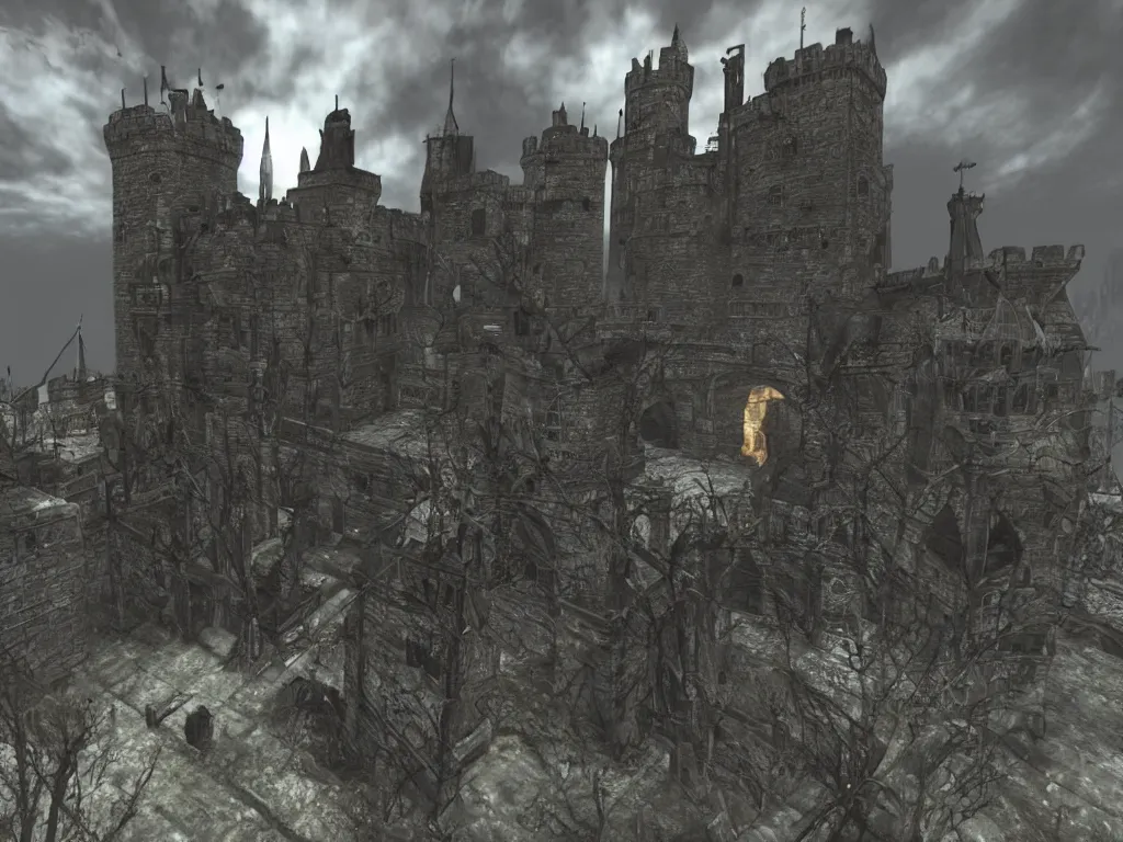 Prompt: Demon Souls style castle