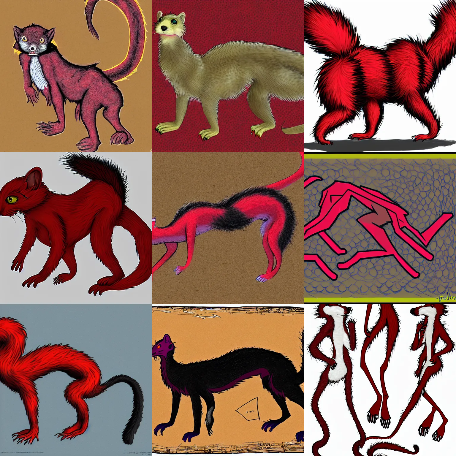 Prompt: visual static, dmt, male body weasel furry ( red & black ) fursona, attached tail