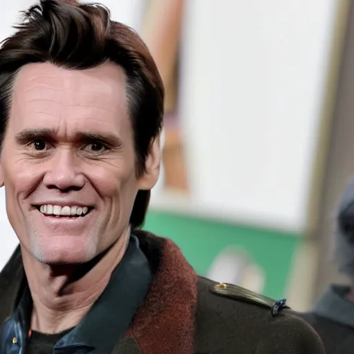 Prompt: jim carrey's head as the head of a carrier pigeon