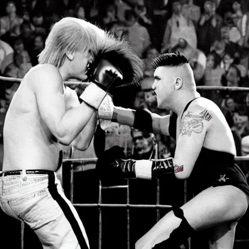 Prompt: donald trump emo cage fighter, 1 9 8 5 wrestlemania