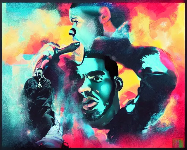 Image similar to drake concert concept art, chromesthesia